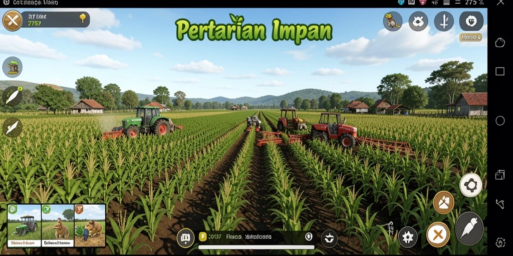 Screenshot utama 2757 menampilkan kebun yang subur dan hewan ternak.