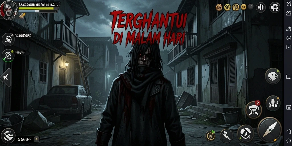 Tampilan gameplay menyeramkan dari 666FF dengan suasana gelap dan mencekam.