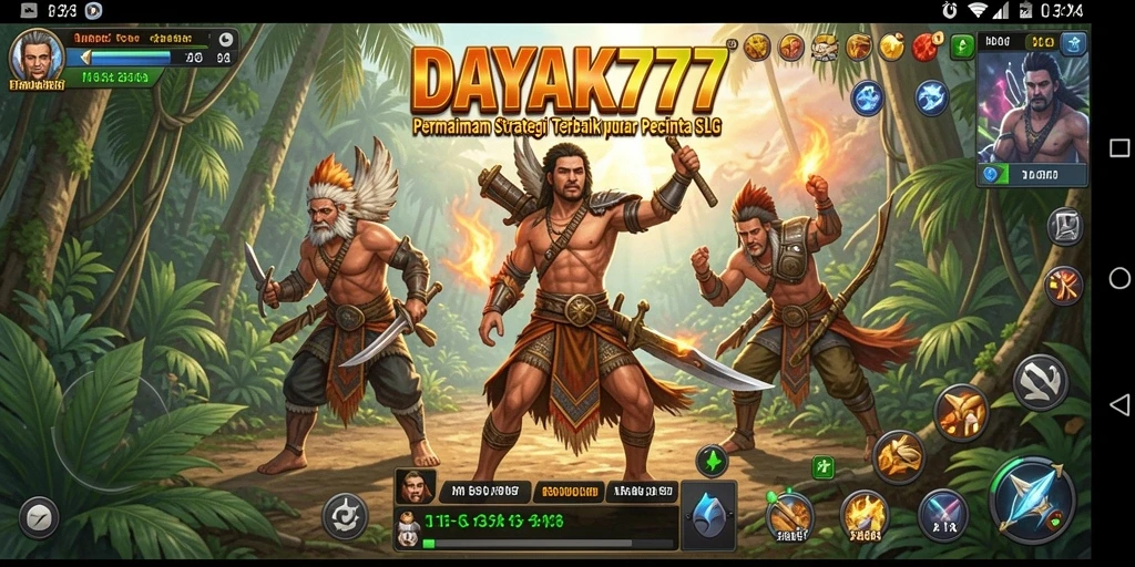 Tampilan screenshot utama DAYAK777 menampilkan aksi seru gameplay SLG.