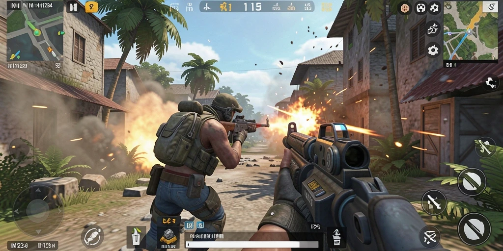 Screenshot utama IN1234 menampilkan aksi seru dalam pertempuran TPS.