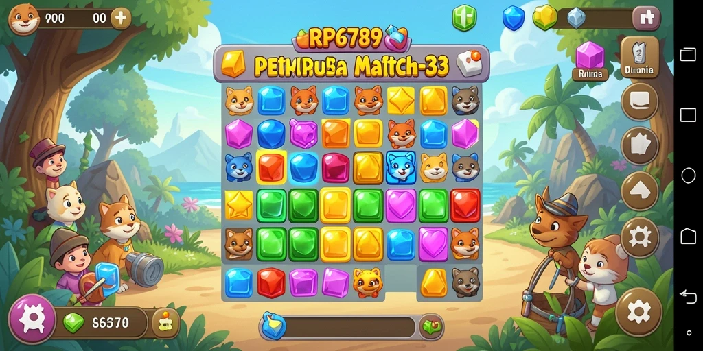 Screenshot menunjukkan gameplay RP6789 dengan kombinasi permata yang mengesankan.
